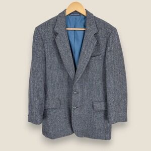 Dunn & Co Harris Tweed Sport Coat Blazer Jacket Men 41R Blue Herringbone *READ